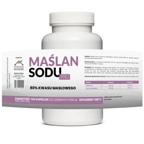 Maślan Sodu 80% 1000mg Kwas Masłowy 800mg 100 Vegekapsułek Megaporcja